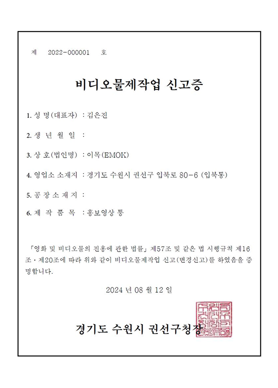 비디오물제작업